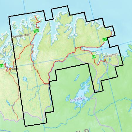 Die Kartendaten bieten topografische Abdeckung fr die Region Finnmark in Norwegen.
