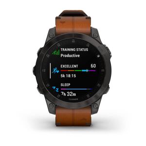 Garmin Epix Sapphire (2022), schwarz/grau mit Lederarmband - Premium GPS Multisport Smartwatch mit brillantem AMOLED Display