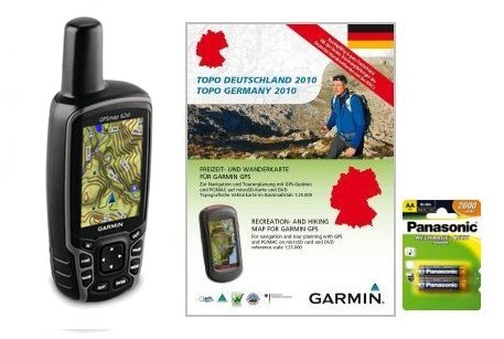 Bundle: Garmin GPSMap 62st, Garmin: Topo Deutschland Gesamt 2010, Panasonic AA Akku Produktbild 1