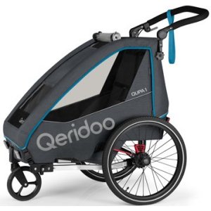 Qeridoo Qupa 1 Blau Q-QUP1-22-BL - Kinderfahrradanhnger mit Federung, Hand-Parkbremse und Buggyrad