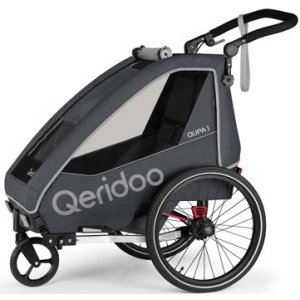 Qeridoo Qupa 1 Grau Q-QUP1-22-GR - Kinderfahrradanhnger mit Federung, Hand-Parkbremse und Buggyrad