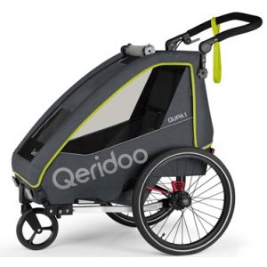 Qeridoo Qupa 1 Lime Q-QUP1-22-LI - Kinderfahrradanhnger mit Federung, Hand-Parkbremse und Buggyrad