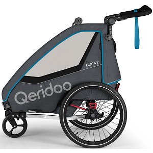 Qeridoo Qupa 2 Blau Q-QUP2-22-BL - Kinderfahrradanhnger mit Federung, Hand-Parkbremse und Buggyrad