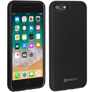 Stilgut Kunststoff Case mit Lederrckseite, schwarz fr Apple iPhone SE 3 (2022)