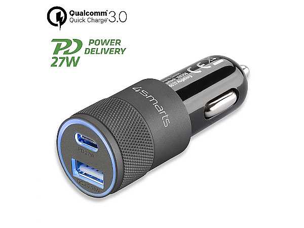 4smarts Dual KFZ Ladeadapter Rapid+ mit Quick Charge 27W (1xUSB-C / 1x USB-A)