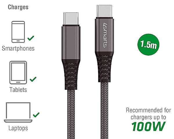 4smarts USB-C Kabel, 100W 1.5m, schwarz f�r Google Pixel 10a