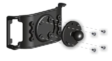 Die Ram Mount Basisplatte mit 
C-Kugel wird an die Rckseite der Quicksnapper Halterung verschraubt