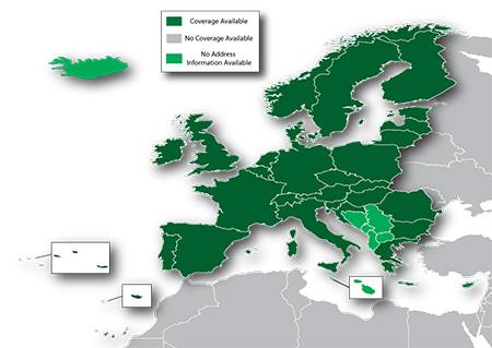 Kartenabdeckung der Fahrrad Karte Europa mit Angabe des Detailgrades