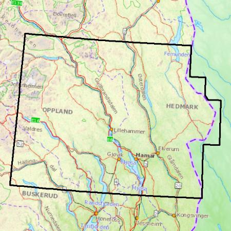 Die Kartendaten bieten topografische Abdeckung f�r einen Teil des mittleren Ostens von Norwegen: Sentral Ost.