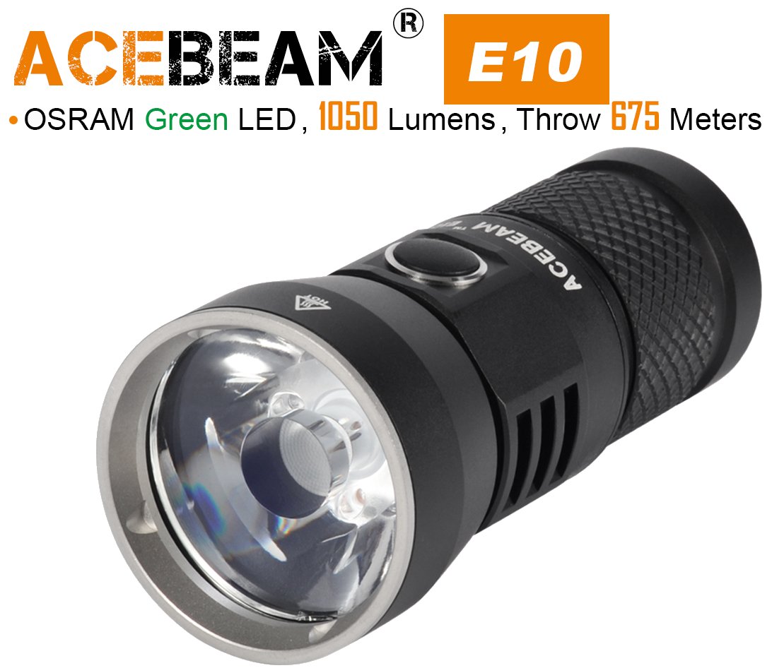 Produktbild von Acebeam E10, OSRAM grünlicht LED, 1050 Lumen, 675m Leuchtweite - Wiederaufladbare LED Taschenlampe