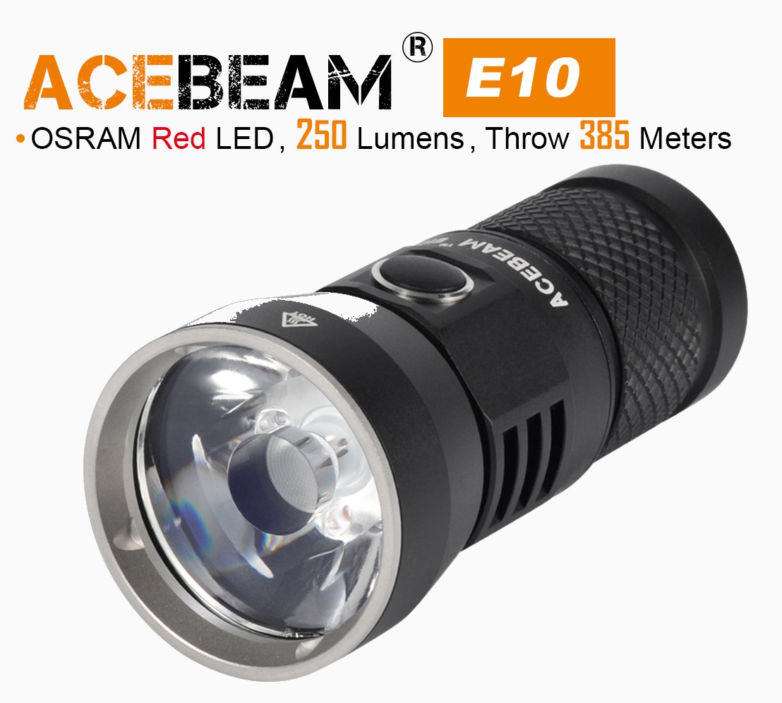 Produktbild von Acebeam E10, OSRAM rotlicht LED, 250 Lumen, 385m Leuchtweite - Wiederaufladbare LED Taschenlampe