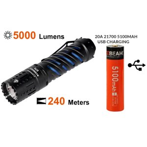 Acebeam E70-AL, Taschenlampe, CREE XHP70.2 LED, 5000 Lumen, 240 Meter, IMR21700NP-510A-USB-C Akku