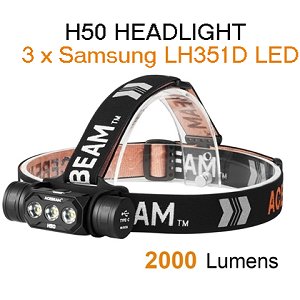 Acebeam H50 - Wiederaufladbare LED Stirnlampe, Samsung LH351D LED, 2000  Lumen, 6500K, ohne Akku