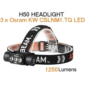 Acebeam H50 - Wiederaufladbare LED Stirnlampe, Osram KW CSLNM1.TG LED, 1250  Lumen, 6500K, ohne Akku