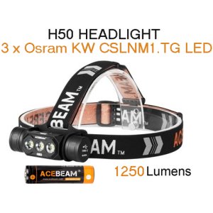 Acebeam H50 - Wiederaufladbare LED Stirnlampe, Osram KW CSLNM1.TG LED, 1250  Lumen, 6500K, 3100mAh Akku