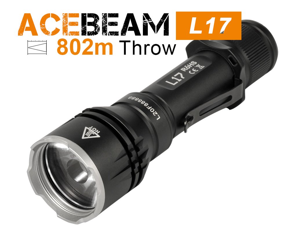 Produktbild von Acebeam L17 weiße LED- Wiederaufladbare LED Taschenlampe, 1400 Lumen, 802 Meter, 3.100mAh microUSB Akku