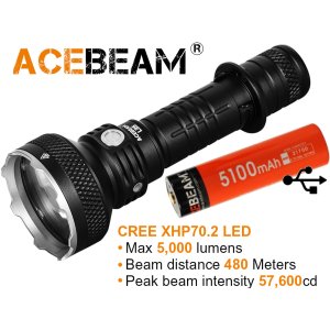Acebeam L35, Wiederaufladbare Taschenlampe, CREE XHP70.2 LED, 5000 Lumen, 480 Meter, 21700 Li-ion battery (5100mAh) USB-C Akku