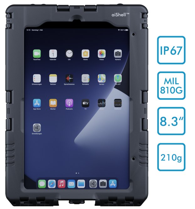 Produktbild von Andres Industries aiShell 8, schwarz, Touchfolie klar - wasserdichtes und schlagfestes Case für Apple iPad mini 6