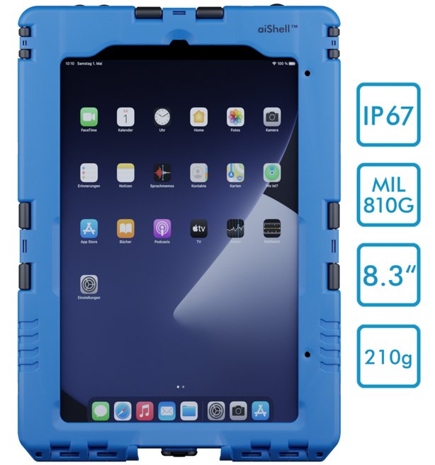 Produktbild von Andres Industries aiShell mini 8, blau, Touchfolie klar - wasserdichtes und schlagfestes Case für Apple iPad mini 6