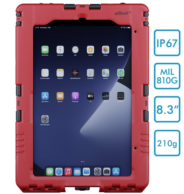 Produktbild von Andres Industries aiShell mini 8, rot, Touchfolie Hybridglas - wasserdichtes und schlagfestes Case für Apple iPad mini 6