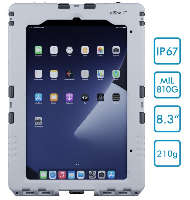 Produktbild von Andres Industries aiShell 8, weiß, Touchfolie Hybridglas - wasserdichtes und schlagfestes Case für Apple iPad Mini 6 (2021 - Modelle A2567, A2568)