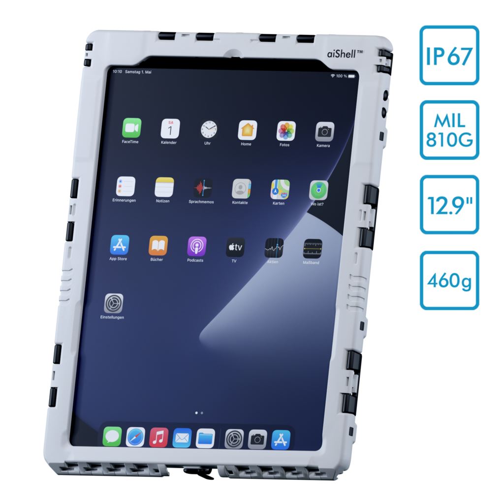 Produktbild von Andres Industries aiShell 12, weiß Schutzgehäuse mit Touchfolie glas für Apple iPad Pro 12.9 3/4/5