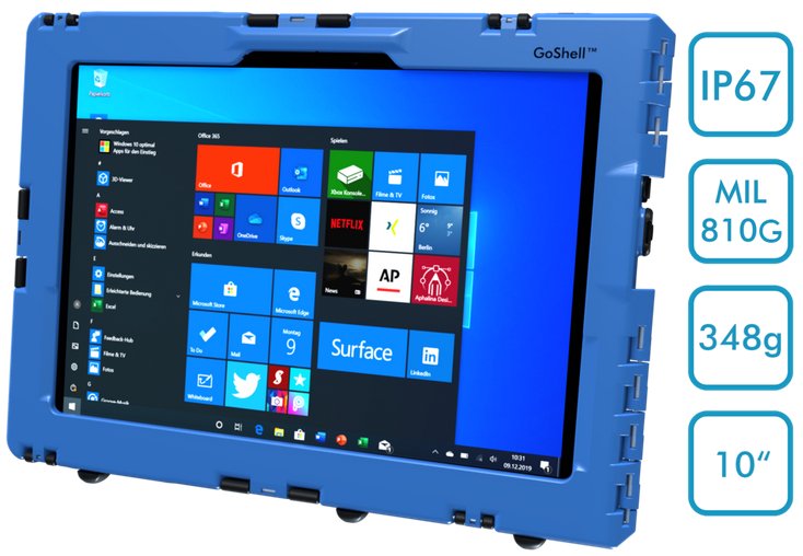 Andres Industries GoShell 10, blau, Touchfolie Hybridglas - wasserdichtes und schlagfestes Case für Microsoft Surface Go und Surface Go 2