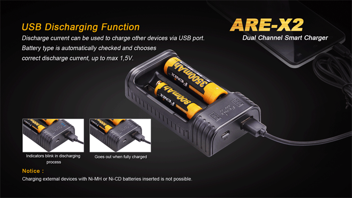 Fenix ARE-X2 Dual Channel Ladegerät Universalladegerät Akku LED Taschenlampe 
