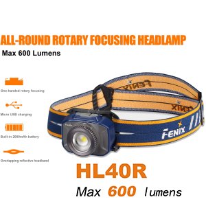 Fenix HL40R blau - Wiederaufladbare fokussierbare LED Stirnlampe, 600 Lumen , inkl. 2000mAh Akku