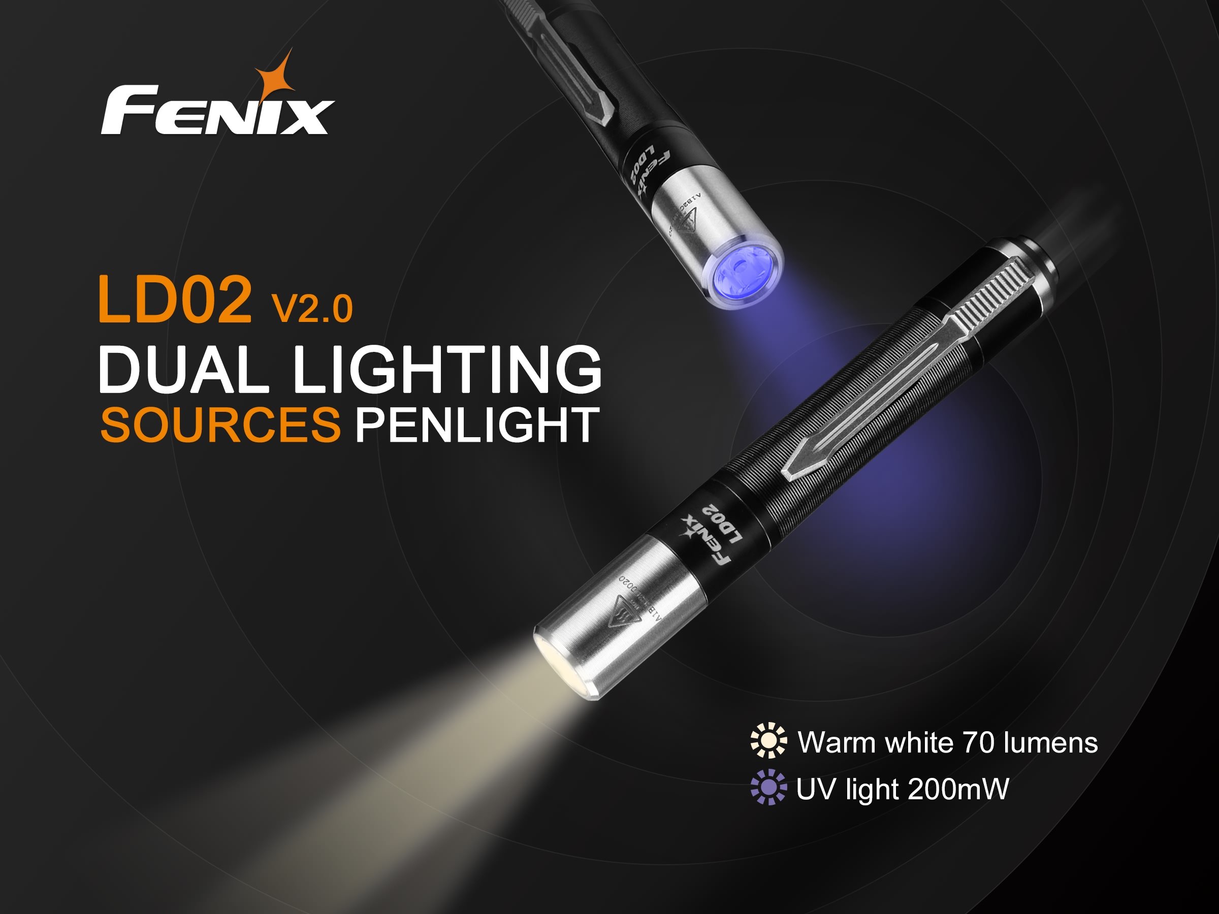Produktbild von Fenix LD02 V2.0 LED Taschenlampe, 70 Lumen warmweiß 90 CRI, 365nm UV, Cree XQ-E HI LED, inkl. AAA Batterie
