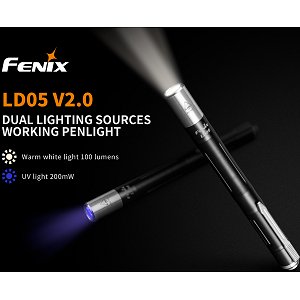 Fenix LD05 V2.0 LED Taschenlampe, 100 Lumen warmweiß 90 CRI, 365nm UV, Cree XQ-E HI LED, inkl. 2x AAA Batterie