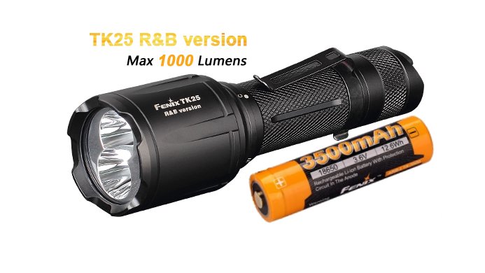 Produktbild von Fenix TK25R&B Taschenlampe, 1000 Lumen, Cree XP-G2 S3 weiß LED, XP-E2 rot und blau LED, 3500 mAh Akku