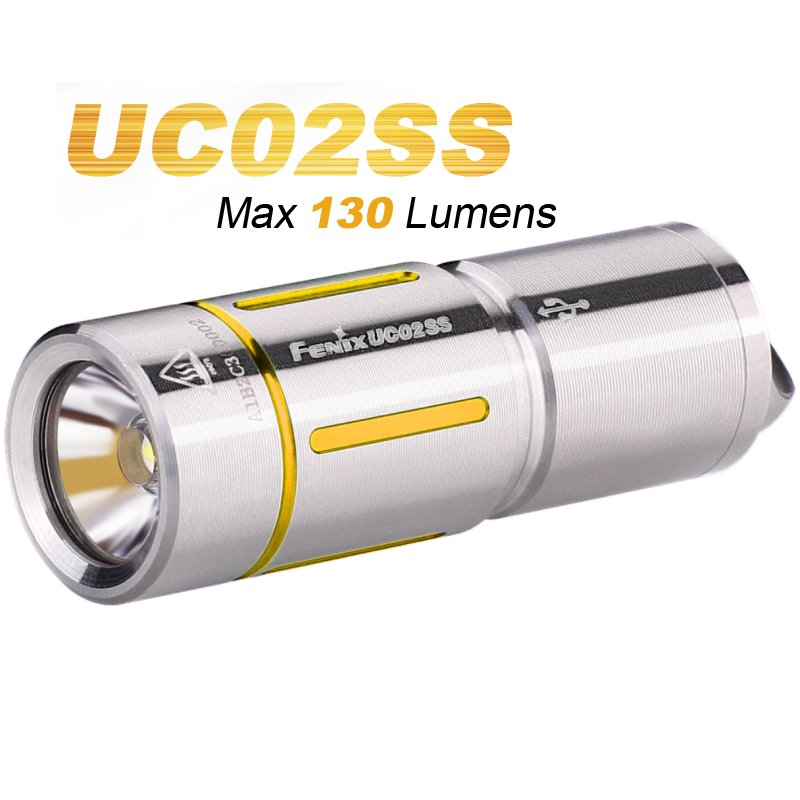 Produktbild von Fenix UC02SS gold - Wiederaufladbare Edelstahl-LED-Taschenlampe mit 130 Lumen für Schlüsselanhänger