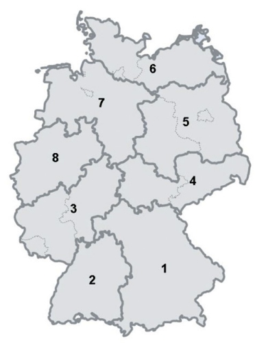Topo 
Deutschland Light ist in 8 Regionen unterteilt