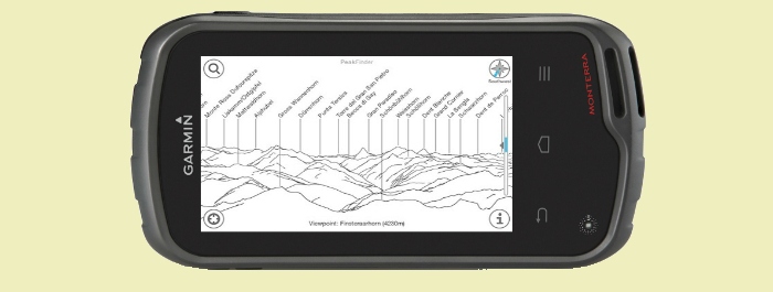 Garmin Monterra mit App zur Identifizierung von Berggipfeln