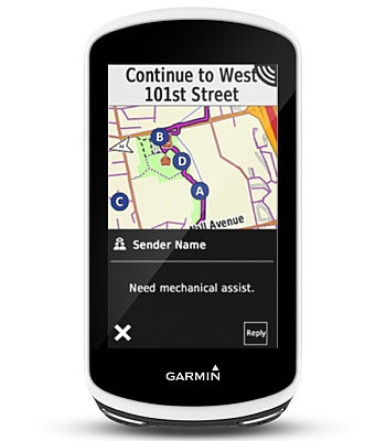 Ansicht der Fahrer zu Fahrer Nachrichten Funktion auf dem Garmin Edge 1030