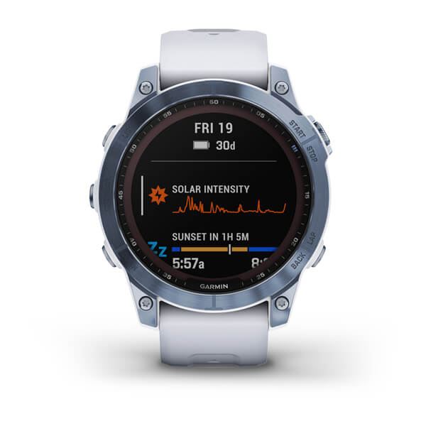 Produktbild von Garmin fenix 7 Sapphire Solar, weiß/blau - GPS Multisport Smartwatch