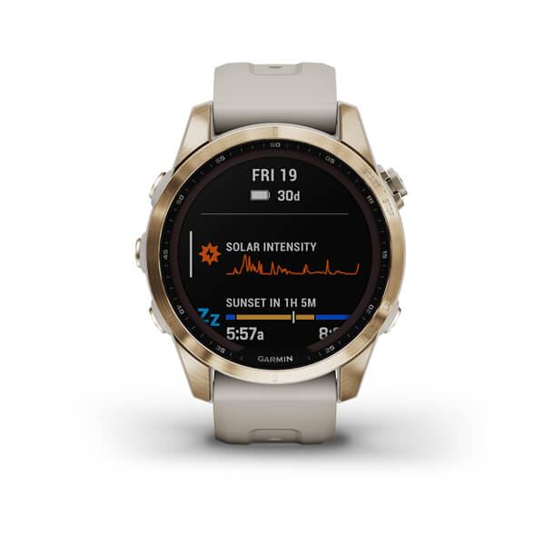 Produktbild von Garmin fenix 7S Sapphire Solar, beige/cremegold - GPS Multisport Smartwatch