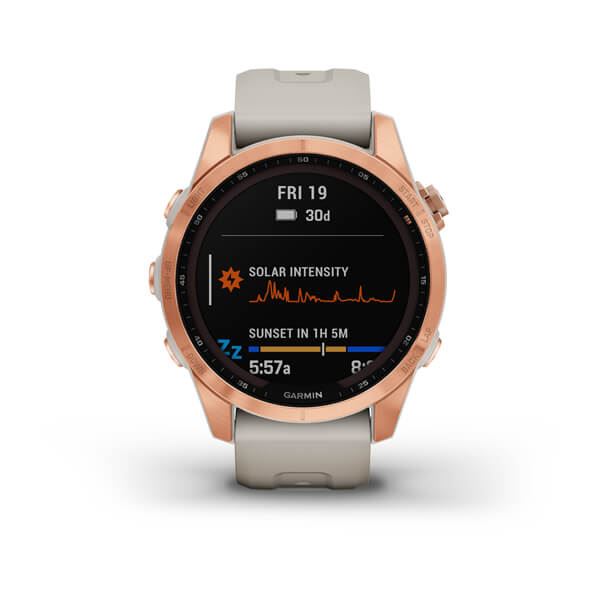 Produktbild von Garmin fenix 7S Solar, beige/rosegold - GPS Multisport Smartwatch - GPS Multisport Smartwatch