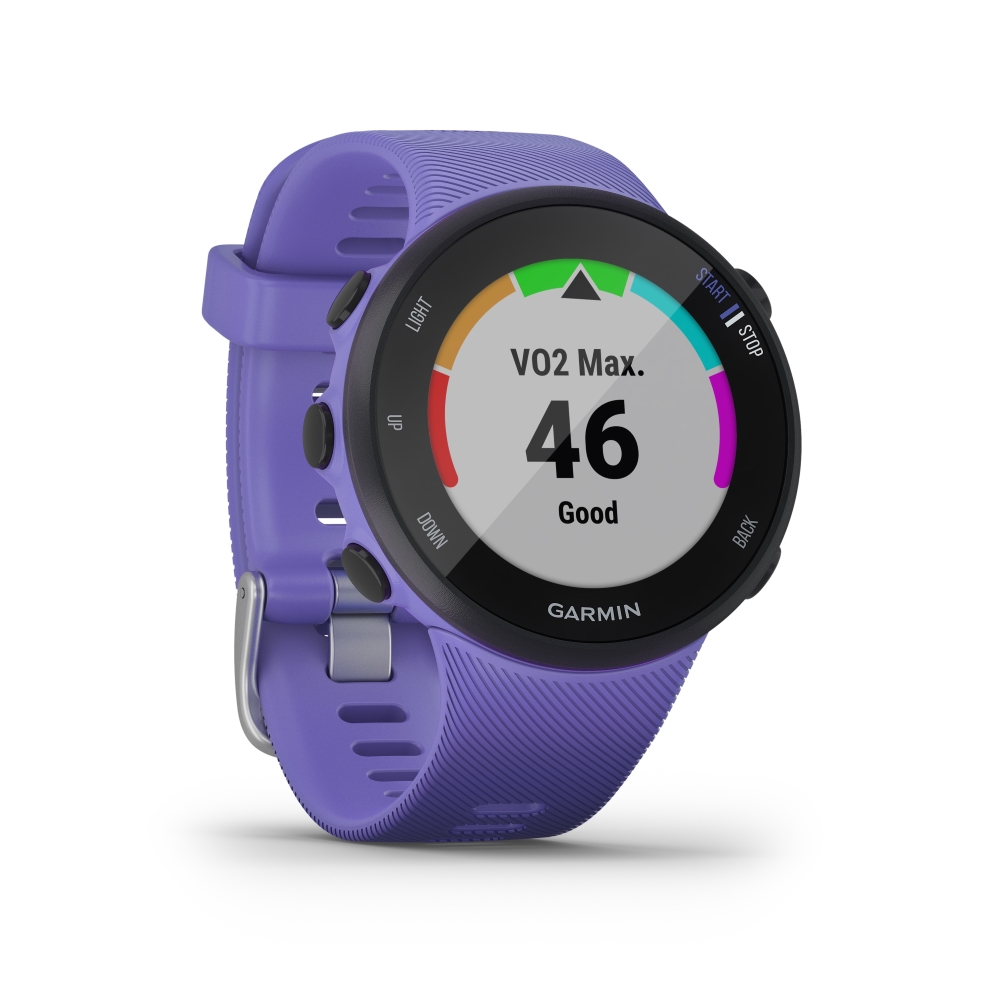 Produktbild von Garmin Forerunner 45s, schwarz-lila mit lila Silikon Armband - GPS Laufuhr