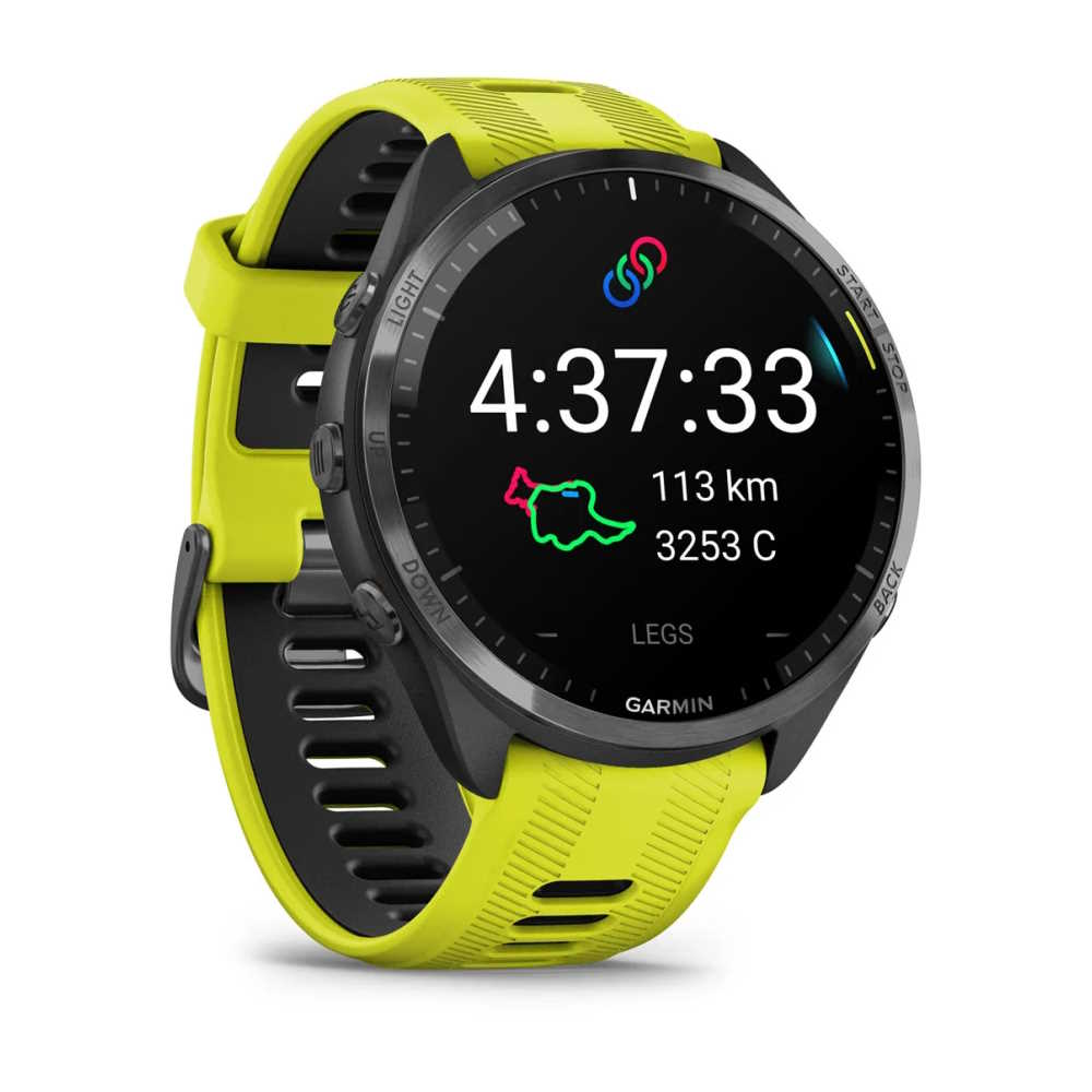 Produktbild von Garmin Forerunner 965, GPS Lauf- und Triathlonuhr mit Silikon Wechselarmband 22 mm, gelb/schwarz