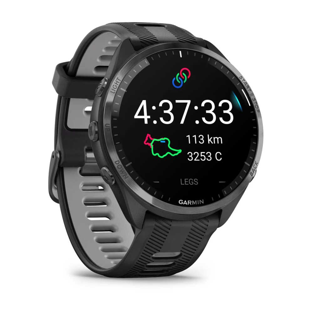 Produktbild von Garmin Forerunner 965, GPS Lauf- und Triathlonuhr mit Silikon Wechselarmband 22 mm, schwarz/grau