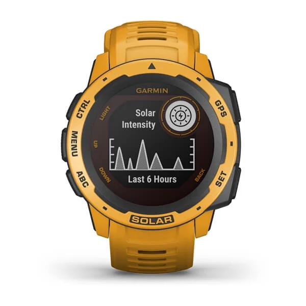 Produktbild von Garmin Instinct Solar, gelb - GPS Outdoor Smartwatch mit extra Power dank Solarenergie