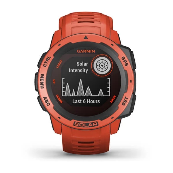 Produktbild von Garmin Instinct Solar, rot - GPS Outdoor Smartwatch mit extra Power dank Solarenergie