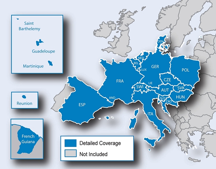 Ansicht der Abdeckung fr das Garmin Kartenmaterial Zentraleuropa