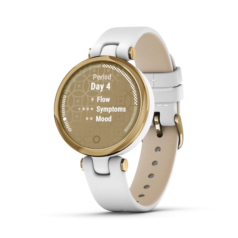 Produktbild von Garmin Lily Classic, weiss/hellgold - feminine Smartwatch mit weißem Lederarmband