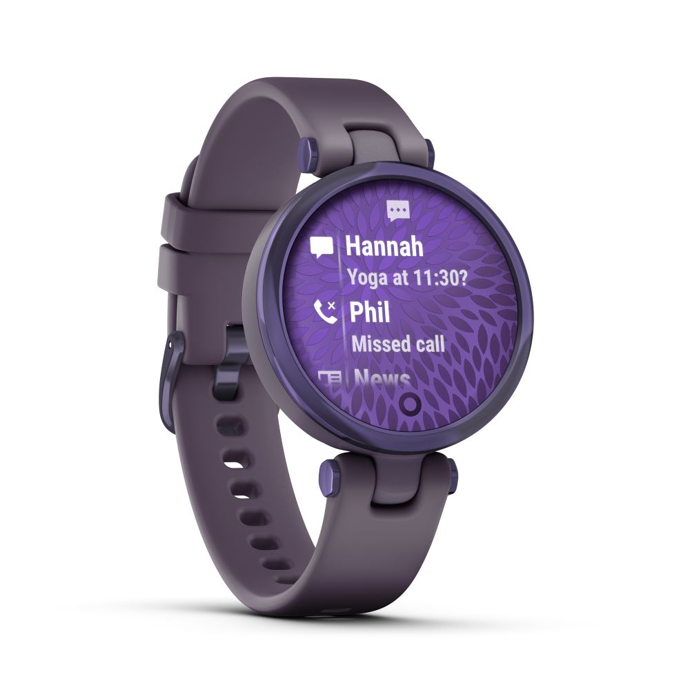 Produktbild von Garmin Lily Sport, lila/purpur - feminine Smartwatch mit lila Silikonarmband