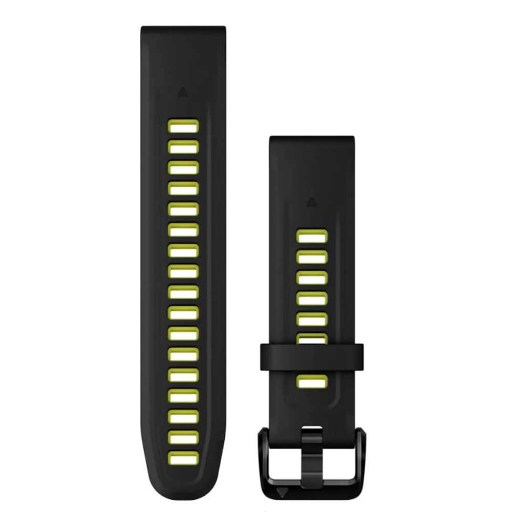 Produktbild von Garmin QuickFit 20 Silikon Armband, schwarz/gelb (010-13279-03) für Garmin Approach S70 (42 mm)/ D2 Delta S/ Descent Mk2S/ epix Pro (42mm)/ fenix 5S, 6S, 7S/ Instinct 2S...