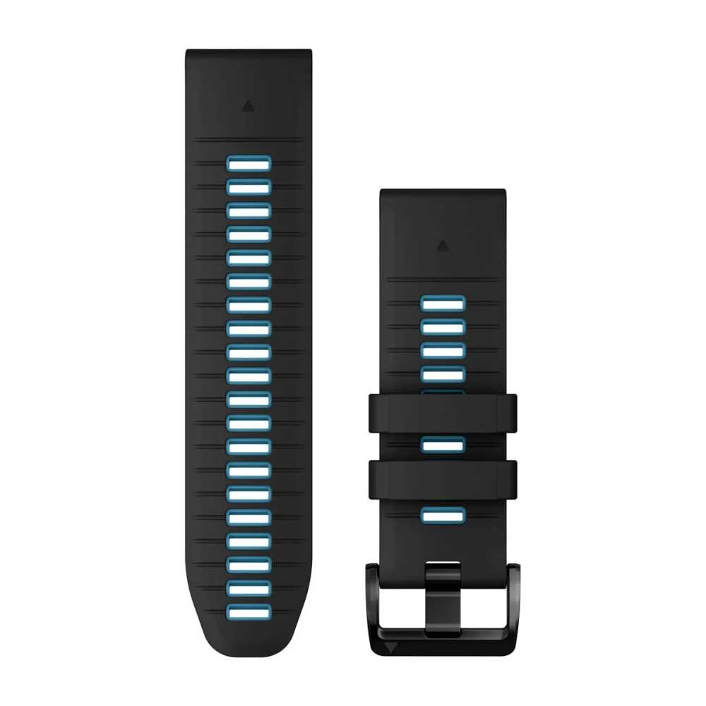 Produktbild von Garmin QuickFit 26 Silikon Armband, schwarz/blau (010-13281-05) für kompatible Garmin fenix, Instinct, quatix, tactix... Modelle