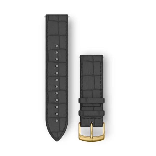 Produktbild von Garmin Leder Schnellwechsel Armband 20mm, schwarz mit goldener Schließe (010-12691-0C) für Approach S12/S40/S42, D2 Air, Forerunner 245/645, Venu/Sq, vivoactive 3, vivomove /HR/Luxe/Style/ 3